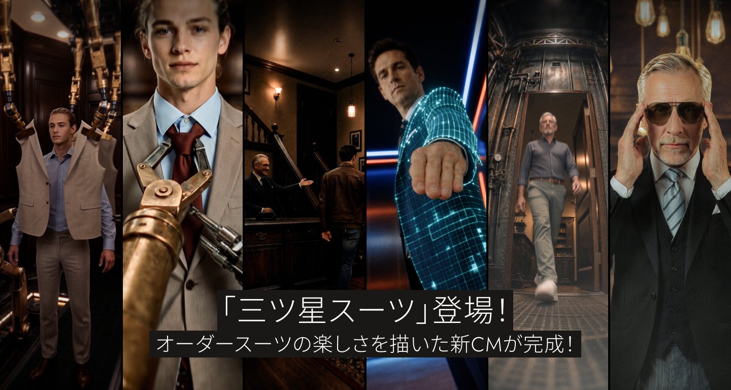 エフワンの「三ツ星スーツ」、オーダーメイドの楽しさを描いた新CMシリーズを公開。